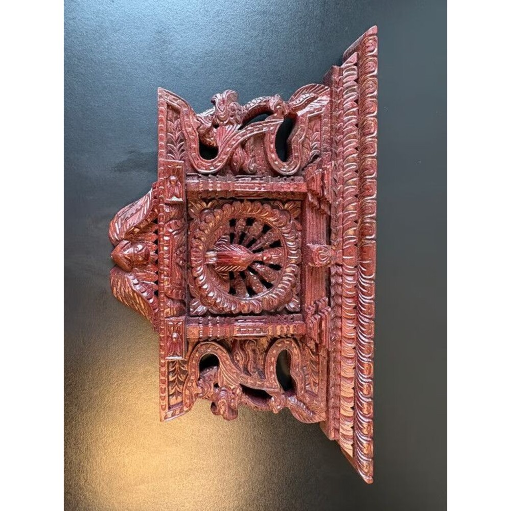 Carved Wood Wall Shelf Bracket Red Brown Floral Architectural